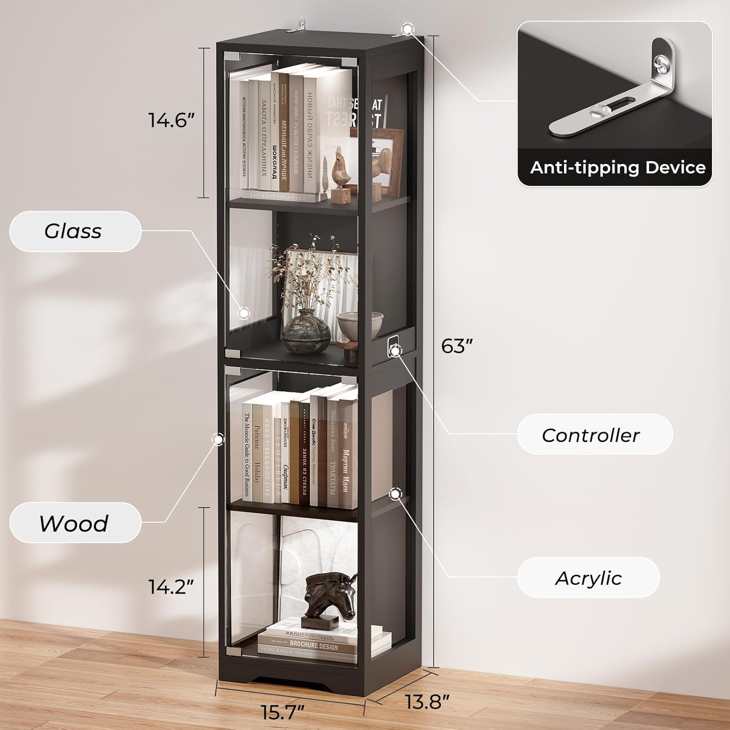 Glass Display Cabinet with 3 C - Lighting & Home Decor Studio のレビューと価格