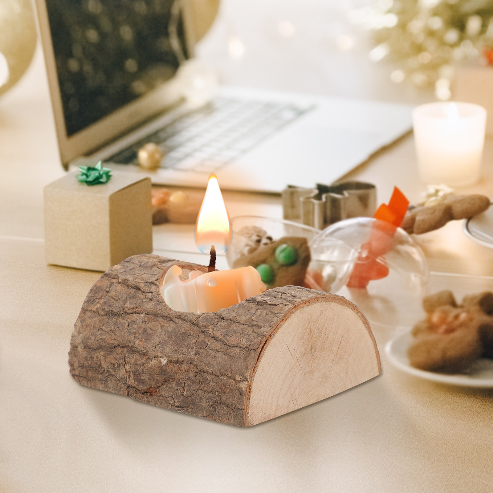 2Pcs Tree Bark Wood Holder Sol - Lighting Decoration Stand のレビューと価格