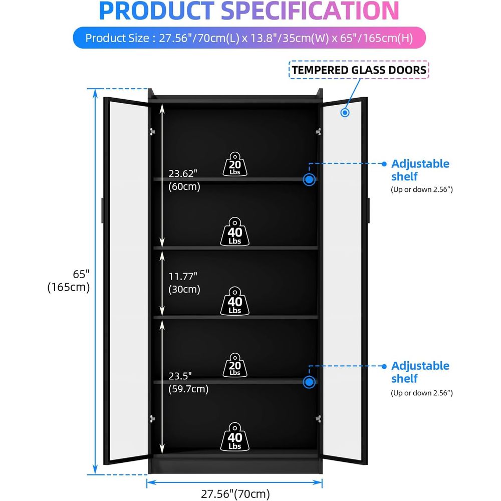 65 Glass Curio Cabinet with 5- - Lighting & Home Decor Studio のレビューと価格