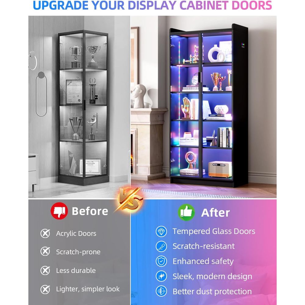 65 Glass Curio Cabinet with 5- - Lighting & Home Decor Studio のレビューと価格