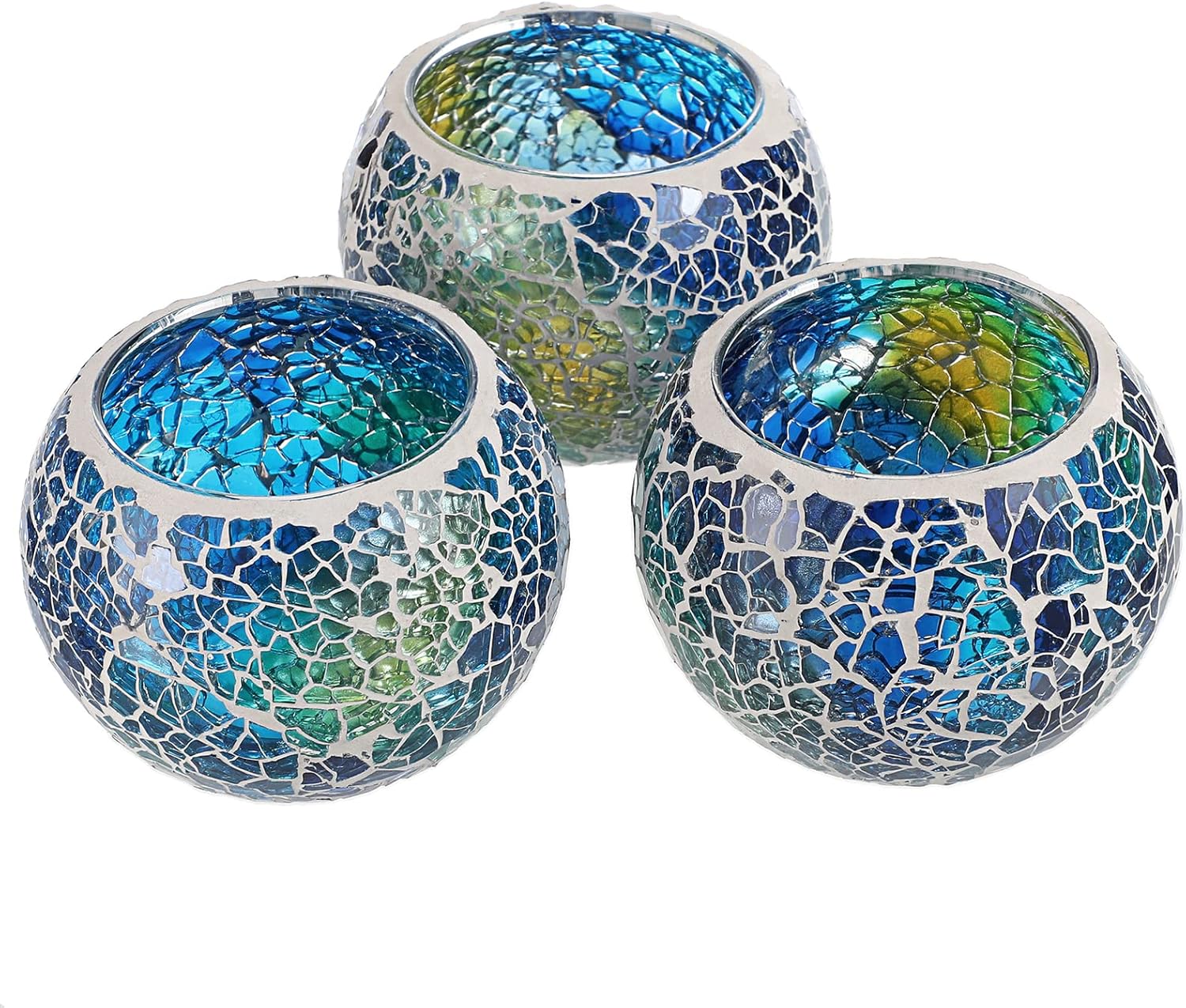 Set of 3 Blue Mosaic Glass Tea - Lighting Decoration Stand のレビューと価格