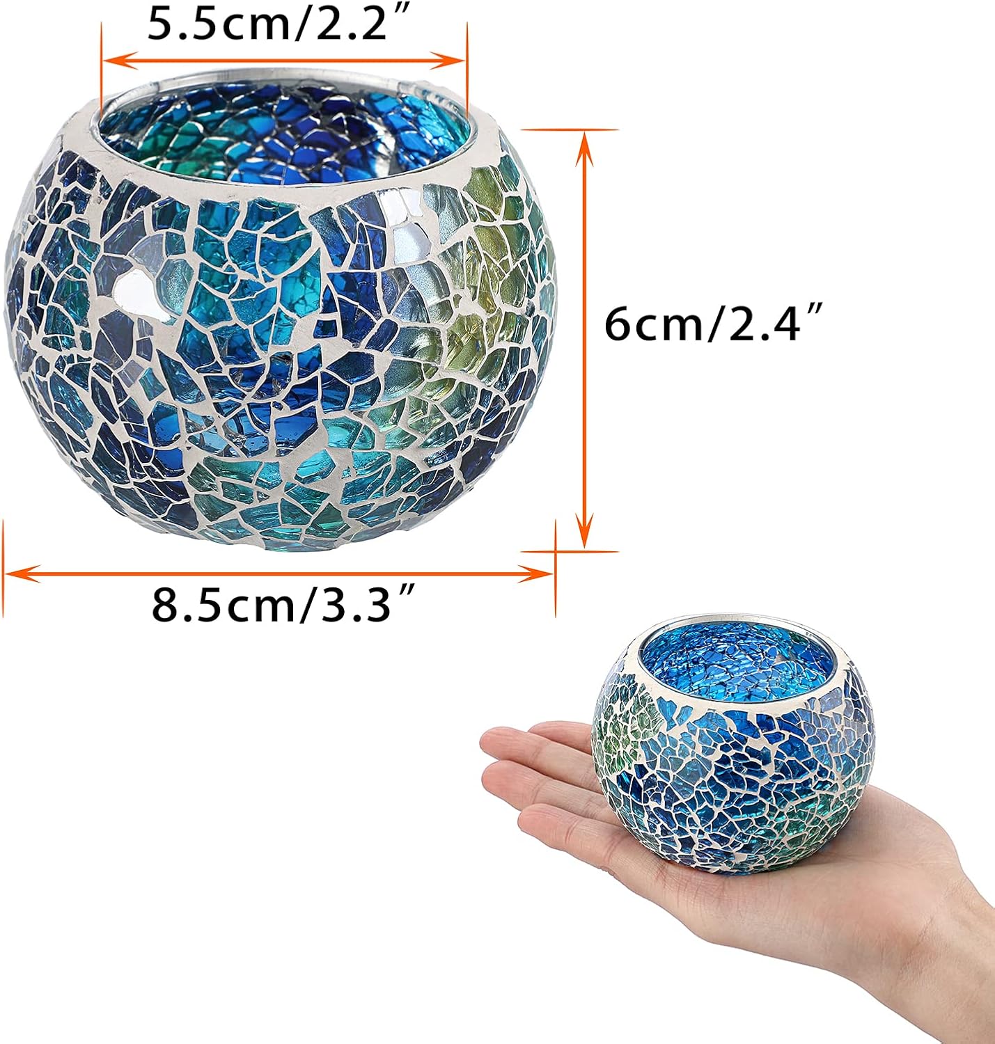 Set of 3 Blue Mosaic Glass Tea - Lighting Decoration Stand のレビューと価格