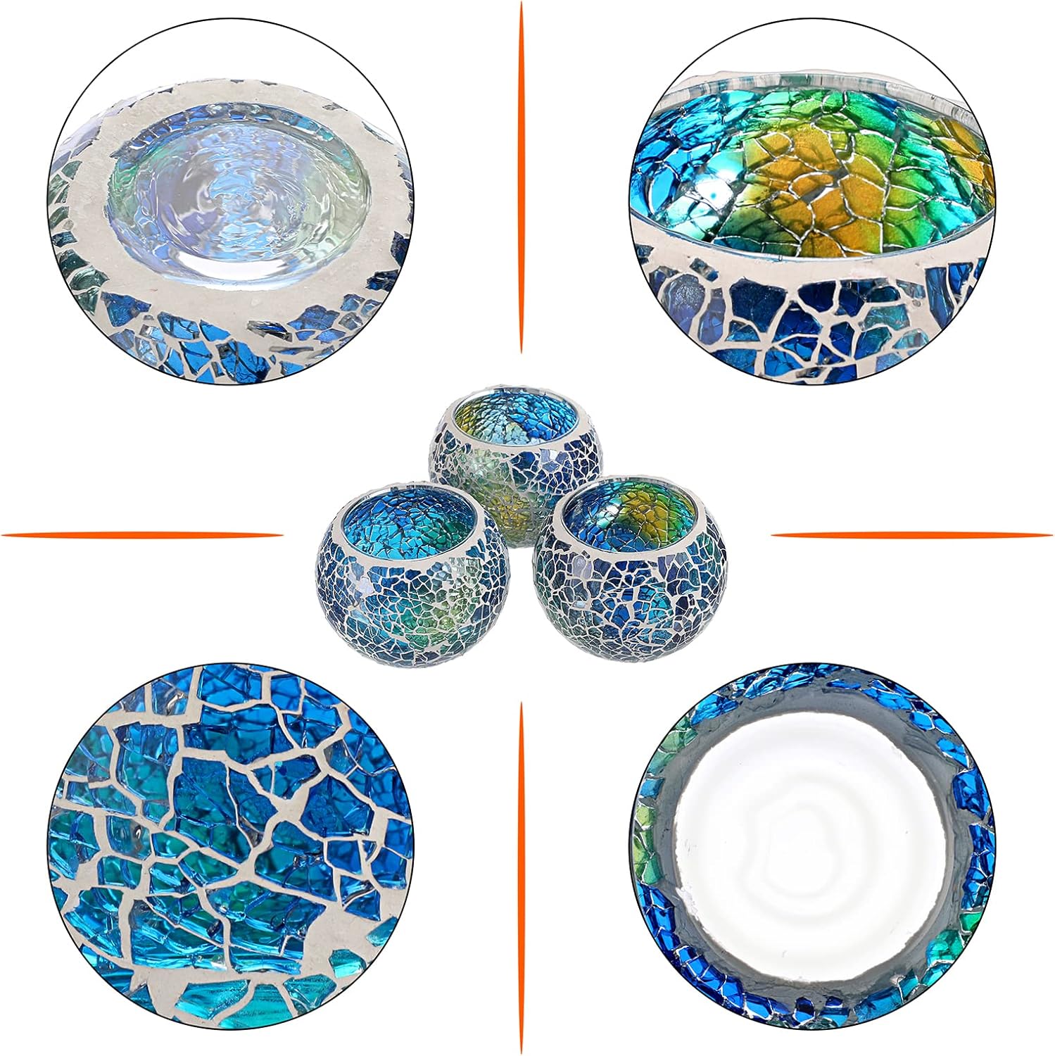Set of 3 Blue Mosaic Glass Tea - Lighting Decoration Stand のレビューと価格