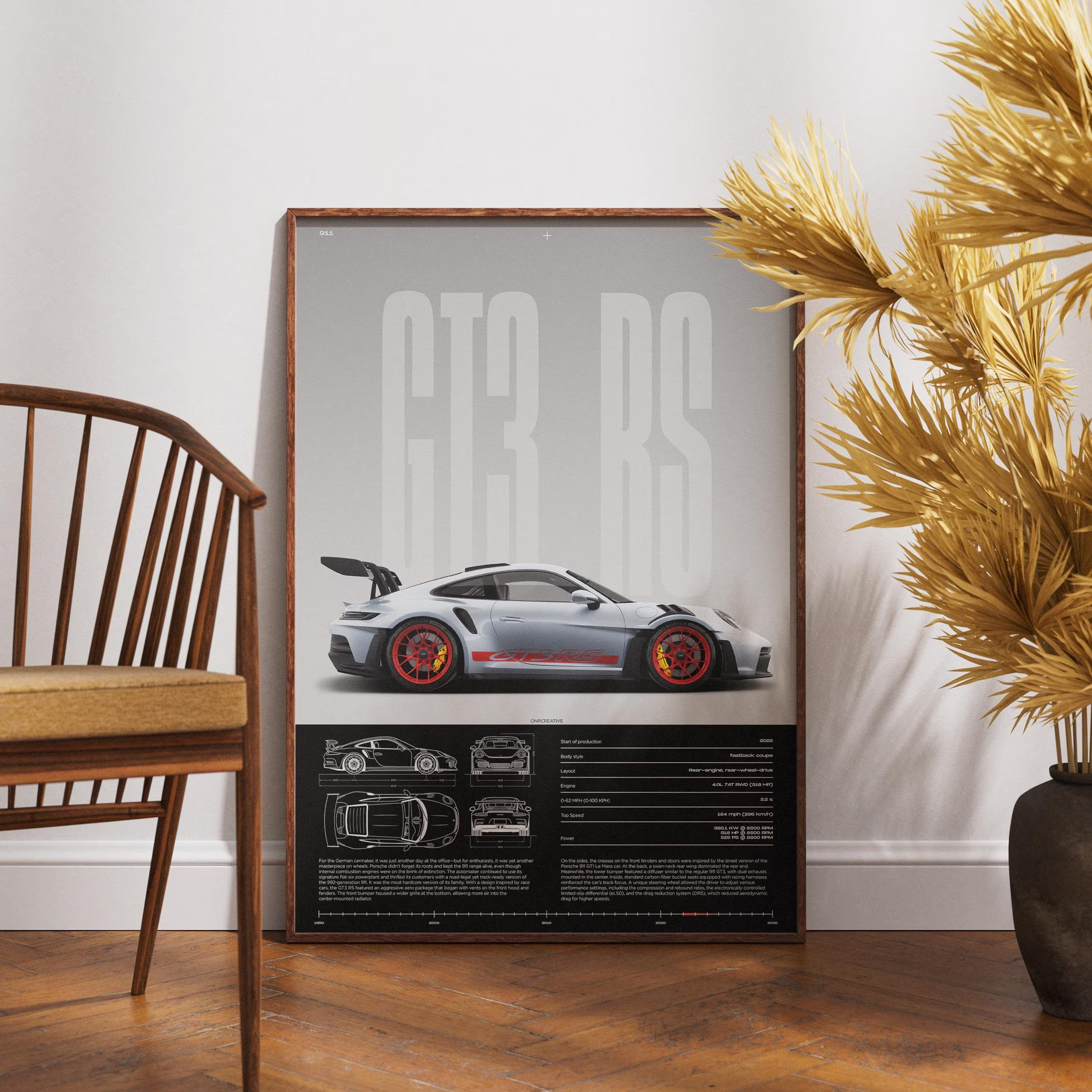 Minimalist 911 GT3-RS 718 GT4  - Lighting Mcqueen Wall Decor のレビューと価格