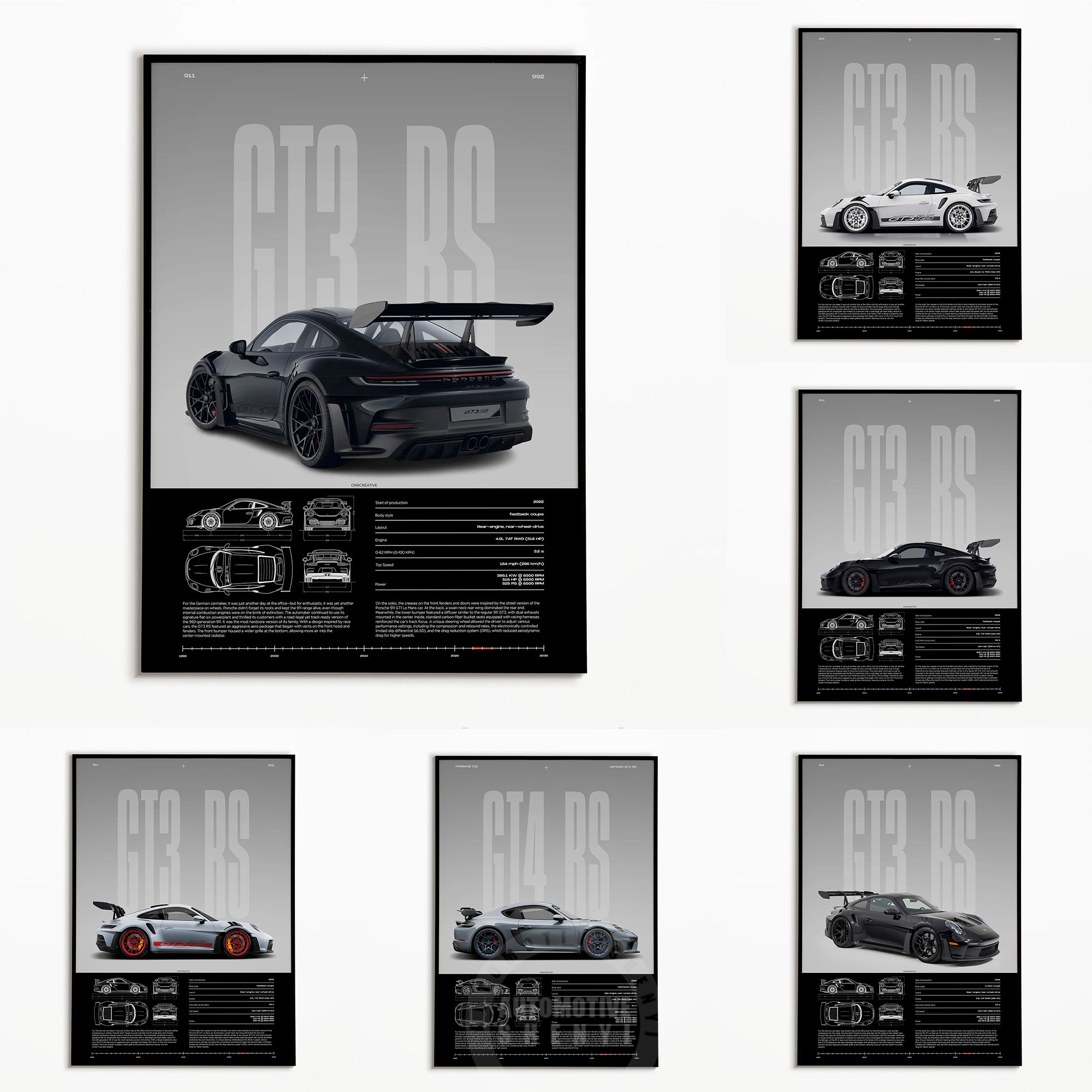 Minimalist 911 GT3-RS 718 GT4  - Lighting Mcqueen Wall Decor のレビューと価格