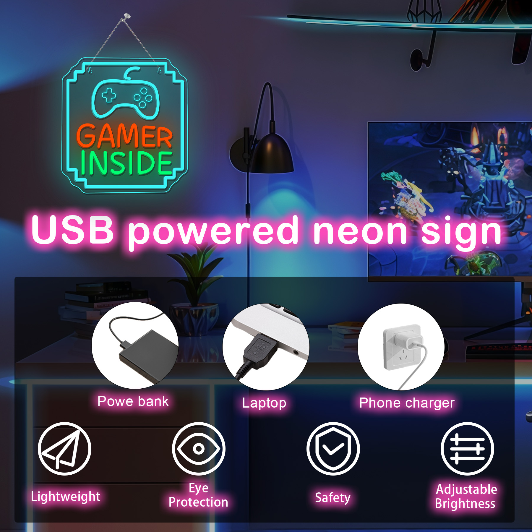 Gamer Inside Neon Sign Dimmabl - Bedroom Lighting Decor Ideas のレビューと価格