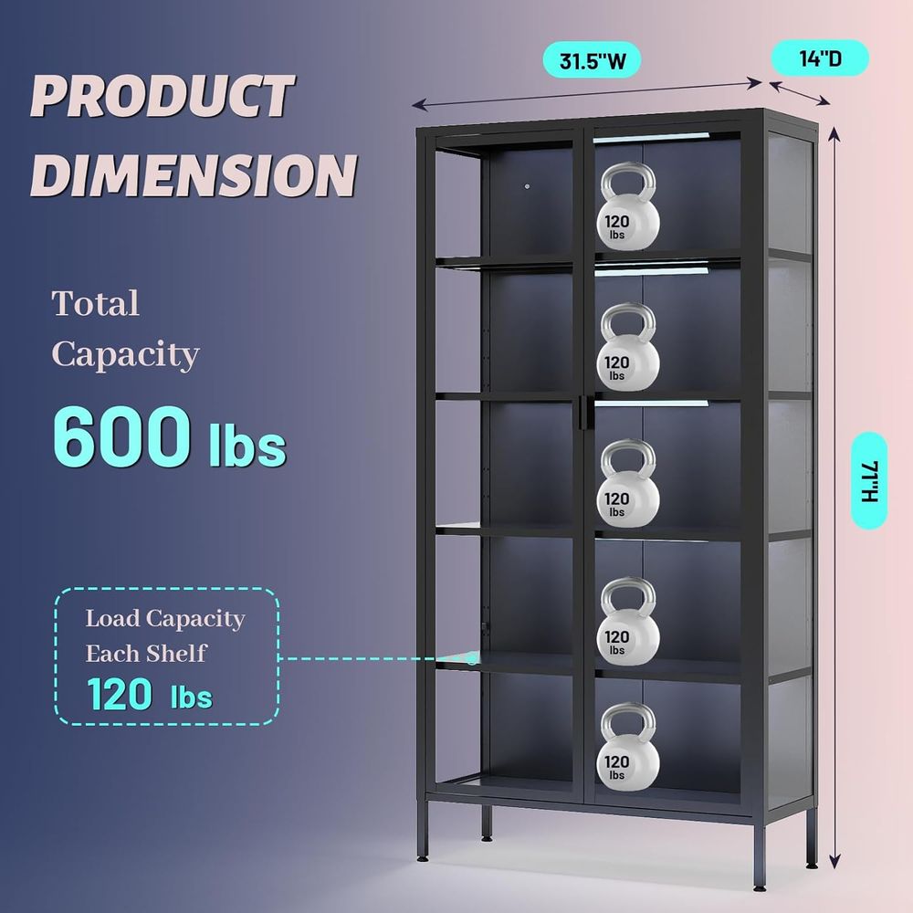 71 High Glass Curio Cabinet wi - Lighting & Home Decor Studio のレビューと価格